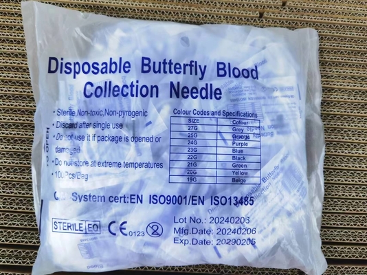 Tek Kanatlı Kelebek İğnesi Kan Toplama İğnesi 21G 22G 23G 24G 25G Ce İşaretiyle
