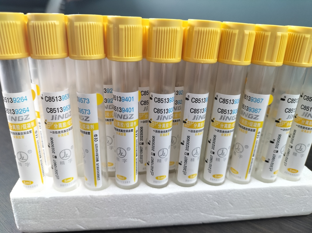 Sarı Üst Steril Gel Pıhtı Aktivatörü SST Vakum Kan Örneği Toplama Tüpü Hastane için